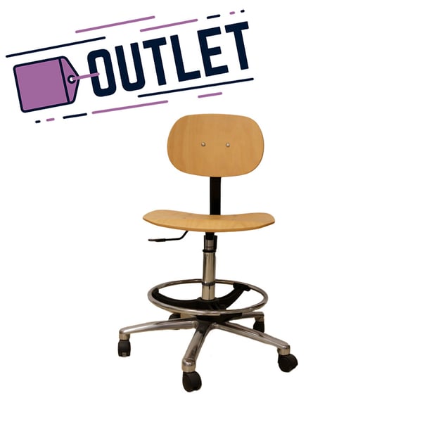 Banco de madeira Kinefis Elite: Com respaldo, aro reposapiés e altura alta de 55 - 80 cm - ÚLTIMA UNIDADE